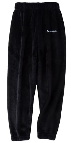 Damen Plüsch Schlafanzughose Winter Fuzzy Fleece Elastische Manschetten Loungeunterteile Hautfreundliche Schlafanzug Heimkleidung Schwarz S von Happy Cherry