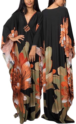 Damen Strand Cover Up Smok Maxi Kleid Strand Blusen Kimono Smok Lange Kaftans Jacke Cover Up Bademode Pfingstrose von Happy Cherry