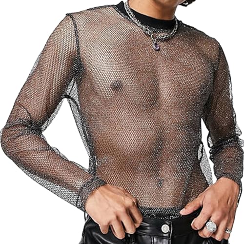 Einfarbig Hohl Out Herren Hemd Langarm Lässig Mode T-Shirt Muskel Unterhemd Blusen Hawaii Hemd Strassenmode Schwarz L von Happy Cherry