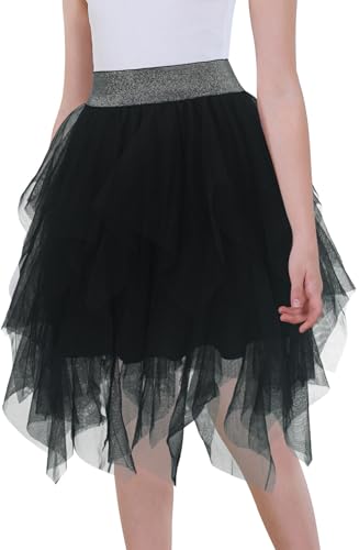 Elastischer Bund Mehrschichtige Flauschige Tüll Mesh Fancy Kleid für Mädchen Klassische unregelmäßige Verkleiden Rock für Karneval Rollenspiel Schwarz 9-10 Jahre von Happy Cherry