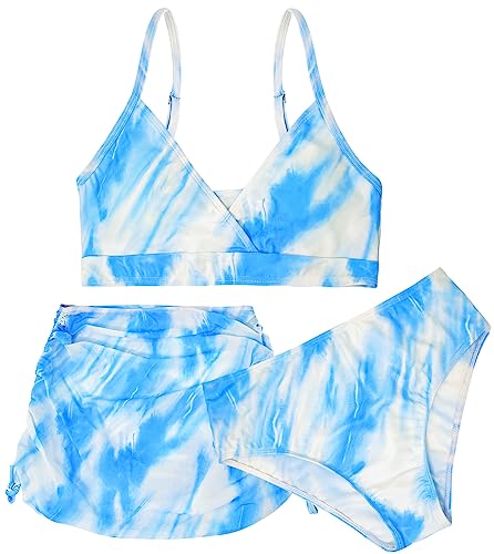 Girl's 3 Stück Badeanzüge Tie Dye Bikini Badeanzug mit Cover Up Strand Rock 10-11 Jahre von Happy Cherry