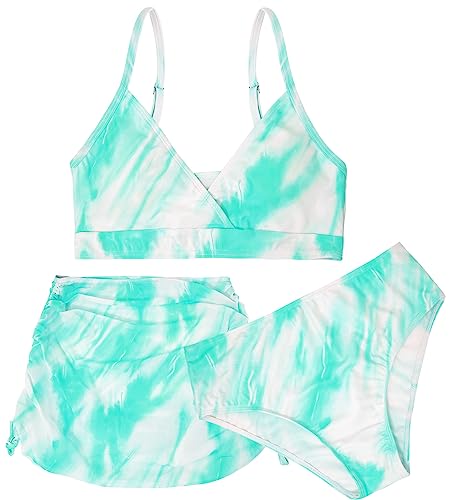 Girl's 3 Stück Badeanzüge Tie Dye Bikini Badeanzug mit Cover Up Strand Rock 10-11 Jahre von Happy Cherry