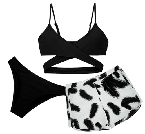 Girl's 3 Stück Badeanzüge Tie Dye Bikini Badeanzug mit Cover Up Strand Rock Tag 14= EU 12-13 Jahre von Happy Cherry