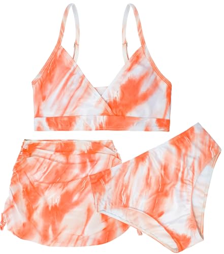 Girl's 3 Stück Badeanzüge Tie Dye Bikini Badeanzug mit Cover Up Strand Rock Tag 14= EU 12-13 Jahre von Happy Cherry