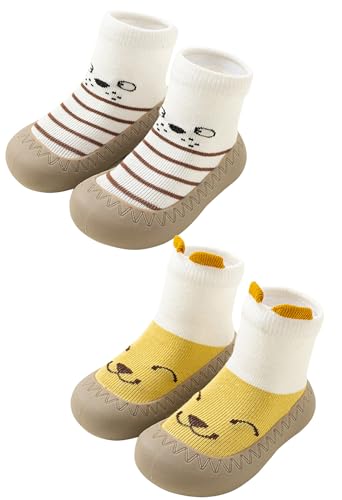 Happy Cherry 2 Paar Sockenschuhe Baby rutschfeste Krabbelschuhe Kleinkind Lauflernschuhe Mädchen Junge Niedlicher Stricken Babybodenschuhe Weiche Sohle Barfußschuhe 24 von Happy Cherry