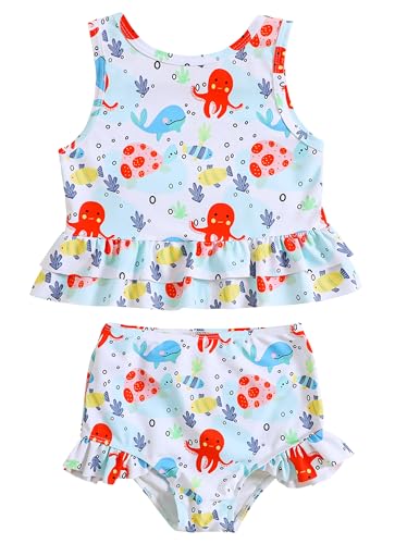 Happy Cherry - 2-teiliger Sommer Bademode Süßer Tankini Set für Mädchen Badeanzug Kinder Schwimmanzug mit Ärmellose Oberteile Brief für Schwimmen Strand Surfen - 2-3 Jahre - Blau von Happy Cherry