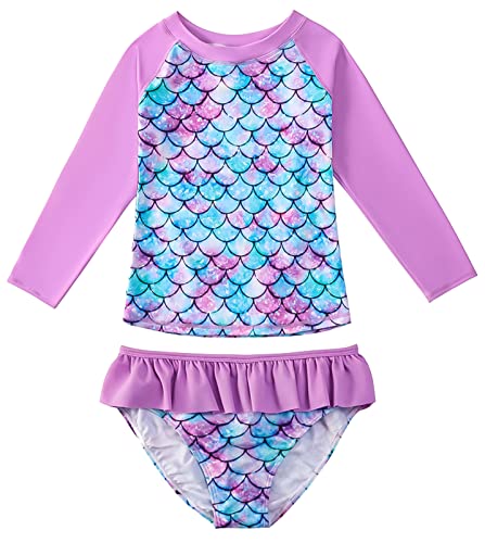 Happy Cherry 2-teiliges Set Mädchen Langarm Badeanzug + Triangel-Badehose Meerjungfrau Schwimmanzug Kinder Hawaii Strand Bademode Rash Guard Schnorchelanzug 110 von Happy Cherry