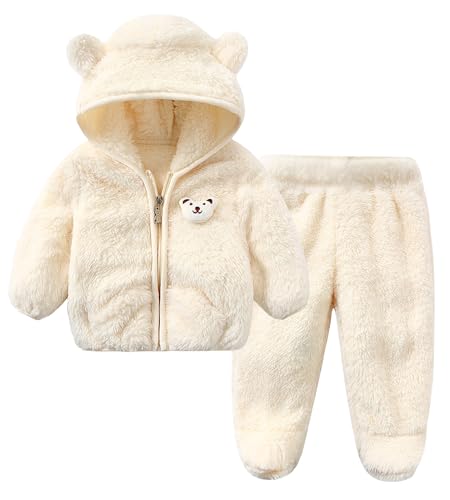 Happy Cherry 2Pcs Baby Mädchen Fleece Kapuzen Schneeanzug+ Hose Set Neugeborene Herbst Winter Kleidung Anzug Weiche warme Babyset mit Reißverschluss und Taschen von Happy Cherry