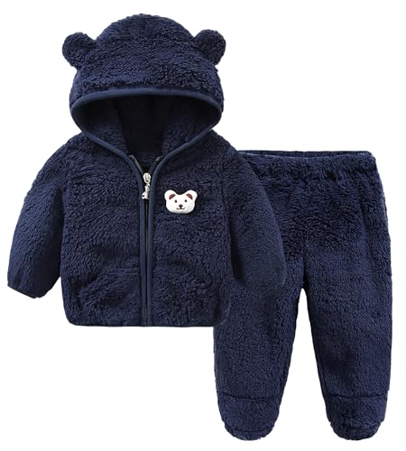 Happy Cherry 2Pcs Baby Mädchen Fleece Kapuzen Schneeanzug+ Hose Set Neugeborene Herbst Winter Kleidung Anzug Weiche warme Babyset mit Reißverschluss und Taschen von Happy Cherry