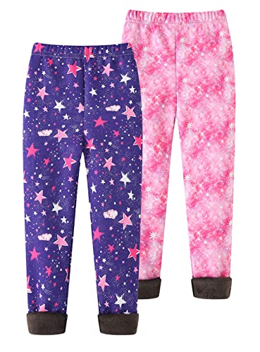 Happy Cherry 2er-Pack Mädchen Winter Leggings Kinder Süße Bedruckte Thermo Hosen Verdickte Fleece Gefütterte Leggings Baumwolle Warme Bunt Strumpfhosen von Happy Cherry