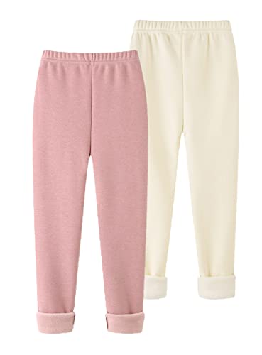 Happy Cherry 2er-Pack Mädchen Winter Leggings Kinder Süße Einfarbig Thermo Hosen Verdickte Fleece Gefütterte Leggings Baumwolle Warme Bunt Strumpfhosen von Happy Cherry