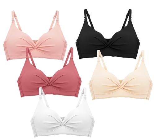 Happy Cherry 3 4 5 6 Stück Teen Girl BH Unterwäsche Gepolsterter BH Drahtlose Nahtlose Bralettes Sport Training BHs Weich Atmungsaktiv Crop Tops mit verstellbarem Riemen für Kinder Teenager Junge von Happy Cherry