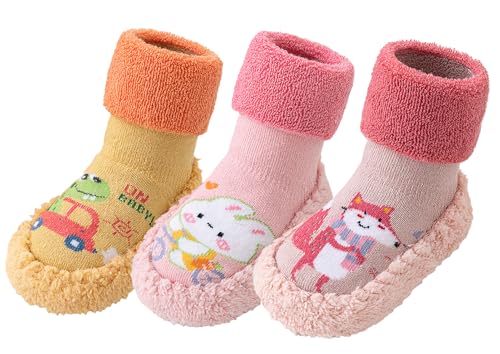 Happy Cherry 3 Paar Baby Jungen Mädchen Rutschfeste Schuhe Kleinkind Lauflernschuhe Sockenschuhe Anti-Rutsch Cartoon Schuhe 0-6 Monate von Happy Cherry