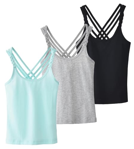 Happy Cherry 3 Stück Mädchen Baumwoll Unterhemden Spaghetti-Träger Kinder Einfarbig Tanktop Sport Tanzen 140 von Happy Cherry