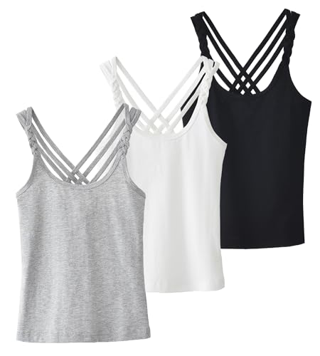 Happy Cherry 3 Stück Mädchen Baumwolle Unterhemden Spaghettiträger Kinder Casual Homewear 150 von Happy Cherry