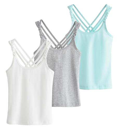 Happy Cherry 3 Stück Unterhemd Kinder Basic Tank Top Ärmelloses Camisole Bequem Atmungsaktiv Spaghettiträger Top für Mädchen 130 von Happy Cherry