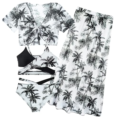 Happy Cherry 4 Stück Mädchen Bikini Sets Badeanzüge mit Cover Up Kimono Rock Strandkleid 9-10Jahre von Happy Cherry