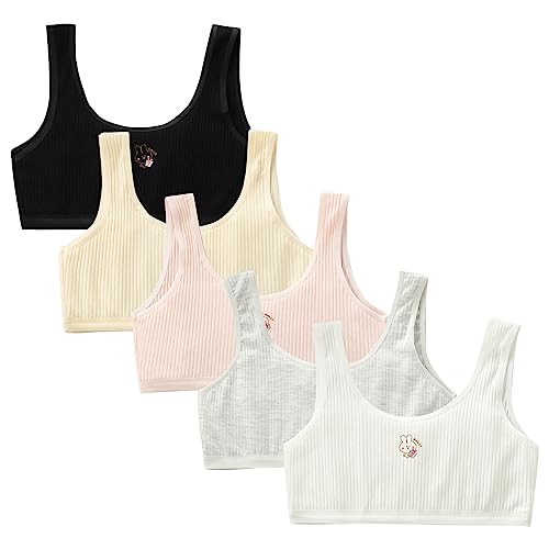 Happy Cherry 5 Stück Mädchen Baumwolle BH Teenger Nahtloses Training Crop BH Tops Weiche Drahtlose Unterwäsche Doppelschicht Breiter Schultergurt Bustier Jugendliche 10-14 Jahre von Happy Cherry