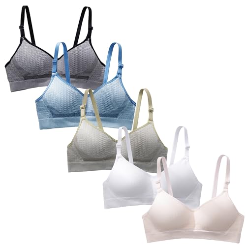 Happy Cherry 5er-Pack Mädchen Sport BHS Teenager Ohne Bügel Bustier Kinder Baumwolle Bralette Teens Unterwäsche mit Fest Gepolsterte und Verstellbarem Schultergurt 32 von Happy Cherry