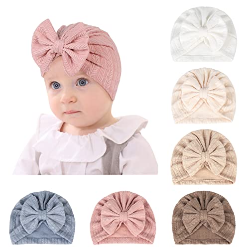 Happy Cherry 6 Stück Turban Baby Mädchen Turban Brötchen Knoten Baby Infant Beanie Weiche Nette Kleinkind Mütze von Happy Cherry