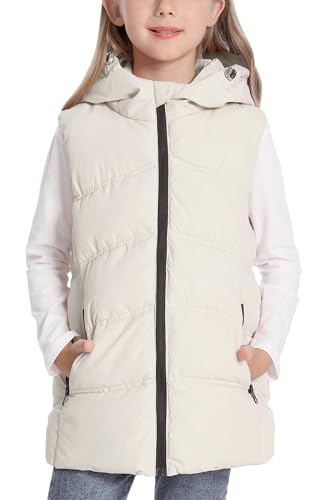 Happy Cherry - Ärmellose Weste Jungen Mädchen Winterweste mit Kapuze Kinder Winterjacke Gepolsterte Kinderweste Warmer Outdoorweste Kleinkind mit Reißverschluss Frühling Herbst - 140-146 - Beige von Happy Cherry