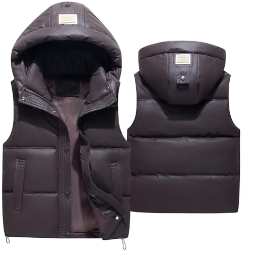 Happy Cherry - Ärmellose Weste PU Mädchen Jungen Winterweste Warmer Winterjacke Kapuzenweste Kinder Daunenweste Kindermantel Weste Outdoorweste Kleinkind für Frühling Herbst - 150-160 - Braun von Happy Cherry