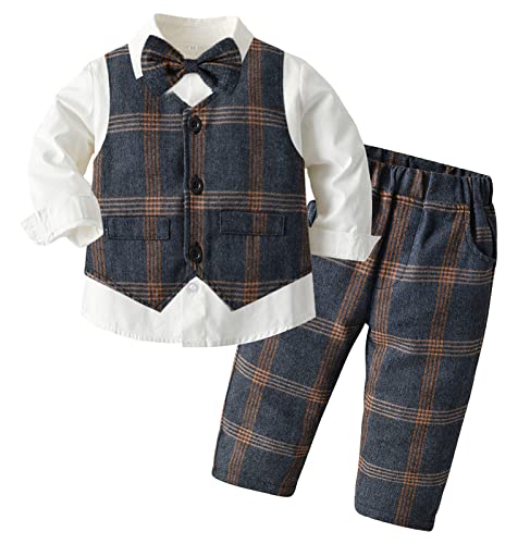 Happy Cherry - Baby Anzug Jungen Hochzeit Babykleidung Set Junge Taufe Anzüge für Zeremonie Festlich Hochzeitsanzug Kinder Baumwolle Herbst Winter Hemd Weste Hose Fliege - 18-24 Monate von Happy Cherry