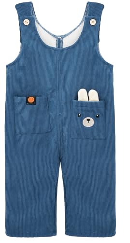 Happy Cherry - Baby Hosenträgerhose Kleinkind Cord Winteroverall Jungen Mädchen Latzhose Kinder Dicke Gepolsterter Ärmellose Overalls mit Futter Warme Lange Hose - 1-2 Jahre - Blau von Happy Cherry