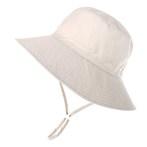 Happy Cherry - Baby Hut Fischerhut Breite Krempe Jungen Sommerhut mit Kinnriemen Mädchen Sommer Bucket Hut UV-Schutz Kinderhut Niedliche Druck für Outdoor Strand Urlaub Reisen Beige - 6-36 Monate von Happy Cherry