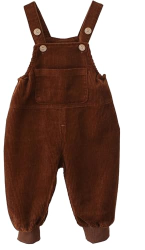 Happy Cherry Baby Jungen Mädchen Kordsamt Latzhosen Einteilig Knopf Lätzchen Hose Solide Ärmellos Cord Overalls mit Verstellbarem Hosenträger Braun 120 von Happy Cherry