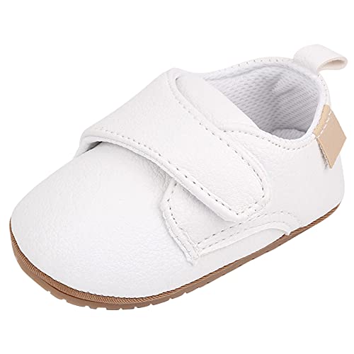 Happy Cherry Baby Krabbelschuhe Leder Lauflernschuhe Kleinkinder Schuhe mit Klettverschluss Gummi rutschfeste Schuhe Weiß - 12-15 Monate von Happy Cherry