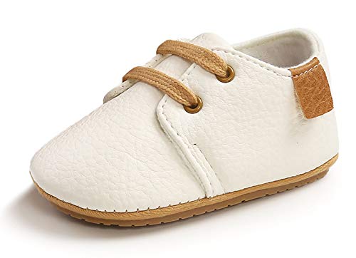 Happy Cherry Baby Lauflernschuhe Unisex Krabbelschuhe Gummi Anti-Rutsch Schnürschuhe Leichte Slip-on Turnschuhe 13cm 12-15 Monate alt - Weiß von Happy Cherry