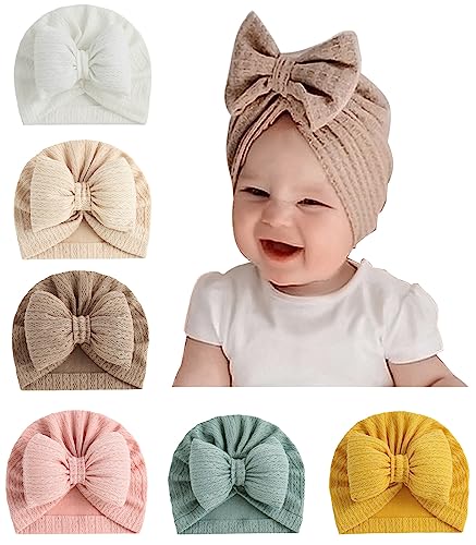 Happy Cherry Baby Mädchen Beanie Mütze Kinder Weiche Einfarbige Kopfbandagen mit Schleife 6 Stück Neugeboren Stirnband Beanie von Happy Cherry