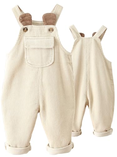 Happy Cherry Baby Mädchen Jungen Kordsamt Latzhosen Einteilig Knopf Lätzchen Hose Kleinkind Ärmellos Cord Overalls mit Verstellbarem Hosenträger 110 von Happy Cherry