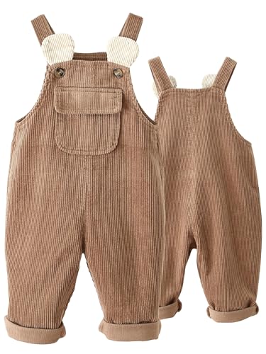 Happy Cherry Baby Mädchen Jungen Kordsamt Latzhosen Einteilig Knopf Lätzchen Hose Kleinkind Ärmellos Cord Overalls mit Verstellbarem Hosenträger 110 von Happy Cherry