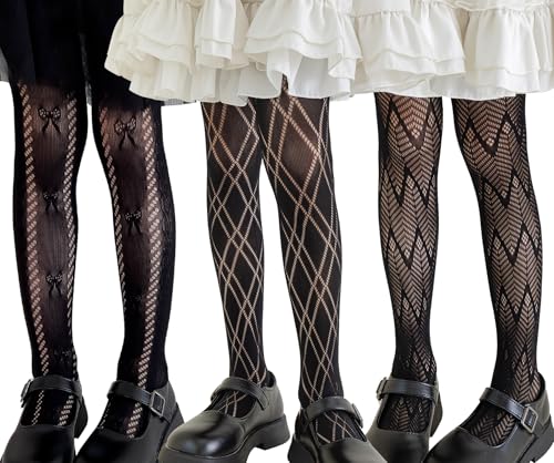 Happy Cherry - Baby Mädchen Netzstrumpfhose Kinder Strumpfhose Kleinkind Elastische 3er Pack Strümpfe Hosen Hollowout Little Princess - 5-8 Jahre - Schwarz von Happy Cherry
