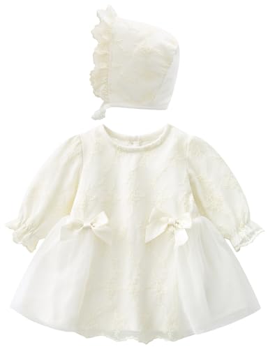 Happy Cherry Baby Mädchen Prinzessin Kleid Langarm Blumenmädchen Kleid Kleinkind Taufkleider mit Hut Hochzeit Partykleid Festzug Babybekleidung 9-12 Monate von Happy Cherry