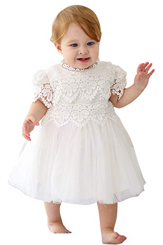 Happy Cherry Baby Mädchen Prinzessinenkleid Blumenmädchen Hohlbauweise Spitze Weich Besondere Anlässe Taufkleider Weiß 12-15 Monate von Happy Cherry