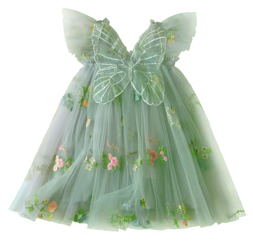 Happy Cherry Baby Mädchen Schmetterlings Prinzessin Mesh Rock Sommerkleid Tüllkleid Kleid Ärmellos Geburtstag Partykleid 80/6-12 Monate Grün von Happy Cherry
