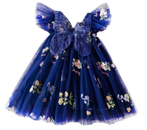 Happy Cherry Baby Mädchen Schmetterlings Prinzessin Mesh Rock Sommerkleid Tüllkleid Kleid Ärmellos Geburtstag Partykleid 80/6-12 Monate Marineblau von Happy Cherry