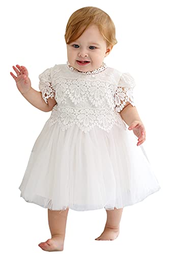 Happy Cherry Baby Mädchen Taufkleid Blume Prinzessin Geburtstag Party Kleid Tutu Festzug Formale Kleider Spitze Hochzeitskleid 0-6 Monate von Happy Cherry