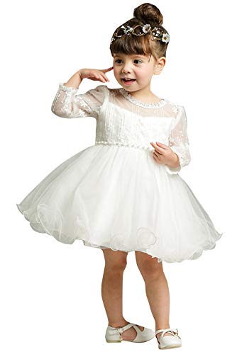 Happy Cherry Baby Mädchen Prinzessinenkleid Blumen Spitze Tüll Taufkleid Hochzeits Festlich Kleider Weiß 16-18 Monate von Happy Cherry