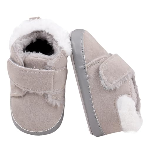 Happy Cherry Baby Mädchen Winter Anti-Rutsch Lauflernschuhe Kleinkind warmes Plüschfutter Erste Sneaker Weiche Baumwolle Schneestiefel mit Klettband Grau 6-12 Monate von Happy Cherry