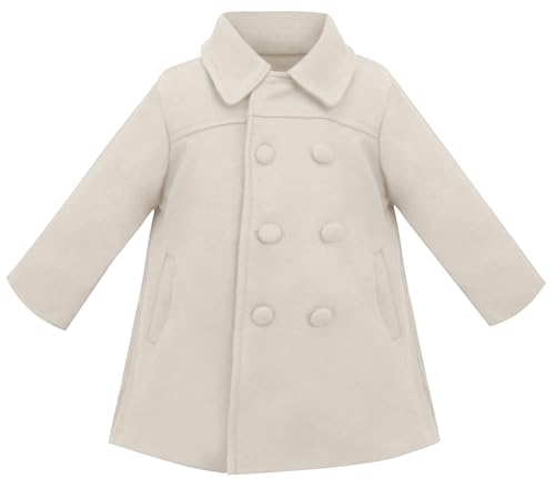 Happy Cherry Baby Mädchen Wollmantel Säuglings Knopfjacke Warme Mantel Dicke Jacke Kleinkind Herbst Winter Cardigan Mantel Cremefarben 2-3 Jahre von Happy Cherry