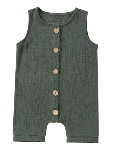 Happy Cherry - Baby Overall Sommer Strampler Baumwolle Junge Mädchen Neugeborener Einteilige Kleidung Ärmelloser Kleinkinder Atmungsaktive Jumpsuit mit Knöpfen- 6-12 Monate - Grün von Happy Cherry