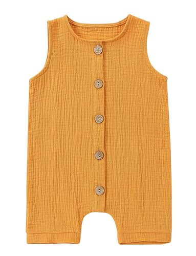 Happy Cherry - Baby Overall Sommer Strampler Baumwolle Junge Mädchen Neugeborener Einteilige Kleidung Ärmelloser Kleinkinder Atmungsaktive Jumpsuit mit Knöpfen- 6-12 Monate - Orange von Happy Cherry