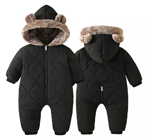 Happy Cherry - Baby Overall Winter mit Kapuze Winter Schneeanzug Mädchen Junge mit Fleecefutter Warme Strampler Neugeborenes Kinder Schneeanzüge mit Reißverschlüssen - 18-24 Monate - Schwarz von Happy Cherry
