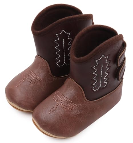 Happy Cherry Baby PU Leder Cowboystiefel Jungen Mädchen Weiche Sohle Stiefel Barfußschuhe Kleinkind Klettverschluss Krabbelschuhe 12-18 Monate von Happy Cherry