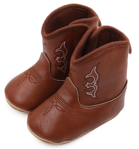 Happy Cherry Baby PU Leder Cowboystiefel Jungen Mädchen Weiche Sohle Stiefel Barfußschuhe Kleinkind Klettverschluss Krabbelschuhe 12-18 Monate von Happy Cherry