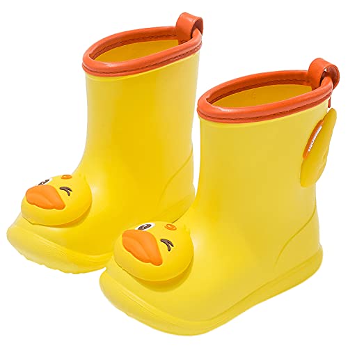 Happy Cherry- Baby Regenstiefel Wasserdichte Rutschfeste Regenschuhe für Unisex Jungen Mädchen EVA Gummi Anti-Schlamm Weiche Gummistiefel Im Freien mit Thermofutter Gelbe Ente für 1-7 Jahre von Happy Cherry